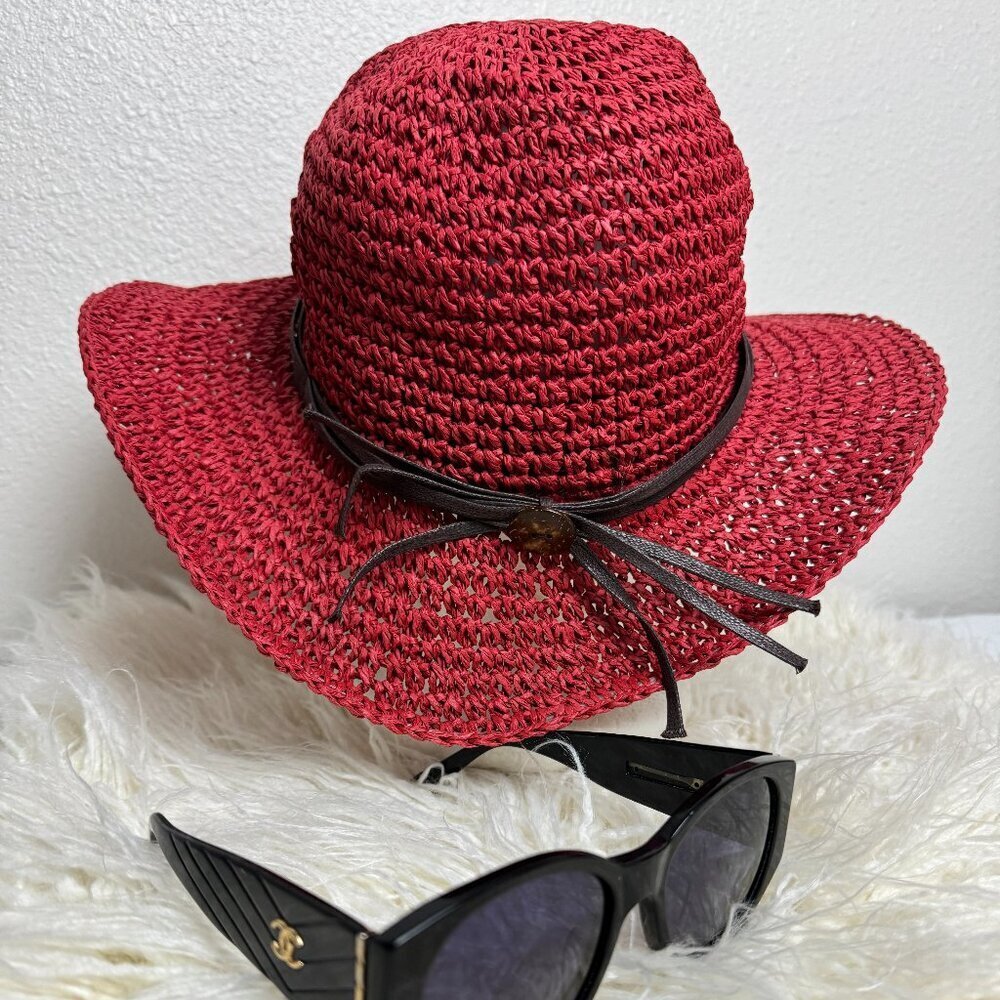 Kathy Jeanne Red Button Woven Sun Hat Size L/ XL ( 25" inside circumference )